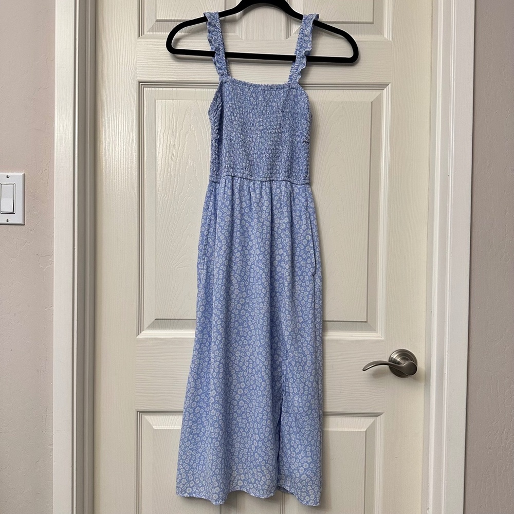 Abercrombie & Fitch Blue White Floral Smocked Midi Dress Women's Size XS - Picture 3 of 12